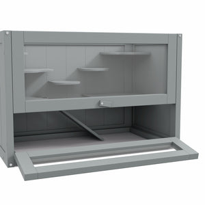 English Elm PawHut Wooden 2-Level Small Animal Habitat for Hamsters Mice Gerbils Guinea Pigs with Ramp and Ventilated Top Grey W2225P200495