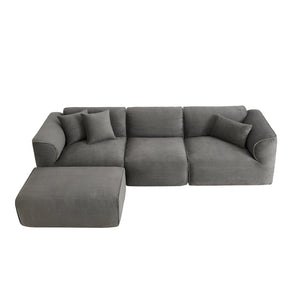 English Elm U_Style Plush velvet 4-seater sofa with sponge-spring seats, removable back cushions, modern comfort and style Gray WY000450AAE