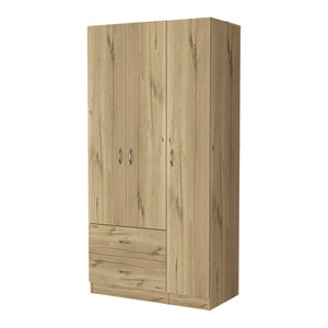 English Elm Eureka Light Oak Three-Door Armoire with Two Drawers, Closet Rod & Adjustable Shelves 70.8"H B128S00084