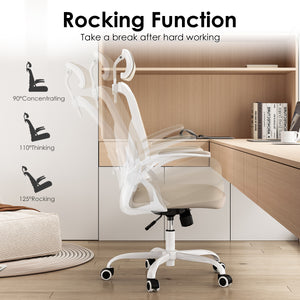 English Elm Ergonomic Office Chair With Adjustable Lumbar Support, Headrest & Space-Saving Design In White & Khaki T3623P380924