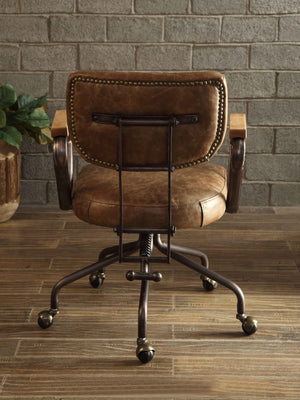 English Elm Hallie Vintage Whiskey Top Grain Leather Office Chair — Executive Swivel, Padded Cushion, Nailhead Trim B2726P345941