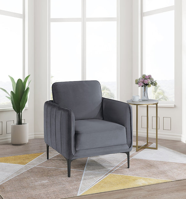 English Elm Accent Chair Velvet Upholstered Channel Tufted Arms with Bold Metal Legs Modern Lounge Gray B089P416551