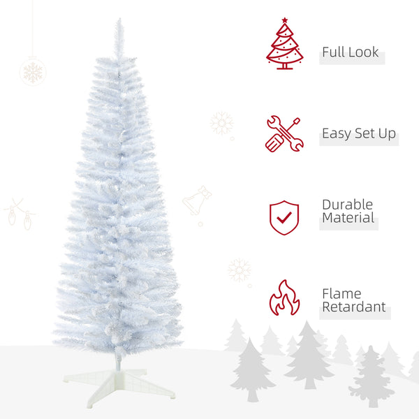 English Elm HOMCOM 5' Snow Flocked Pencil Christmas Tree Slim White Artificial Xmas Tree with Realistic Branches, Flame-Retardant Indoor Decoration W2225P217079