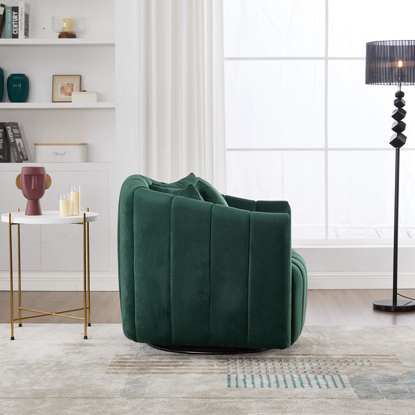 English Elm 40.35"W Velvet Channel Tufted Swivel Accent Barrel Chair With 3 Pillows - Cozy Living Room Essential W3118S00006