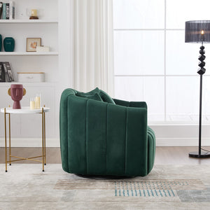 English Elm 39"w Velvet Swivel Chair and a Half with Channel Tufting Pumpkin Curved Barrel Design W3118S00046