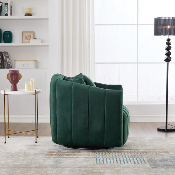 English Elm 39"w Velvet Swivel Chair and a Half with Channel Tufting Pumpkin Curved Barrel Design W3118S00046