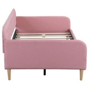 English Elm Twin Linen Upholstered Daybed Button Tufted Sofa Bed for Guest or Bedroom Pink N750P266225H