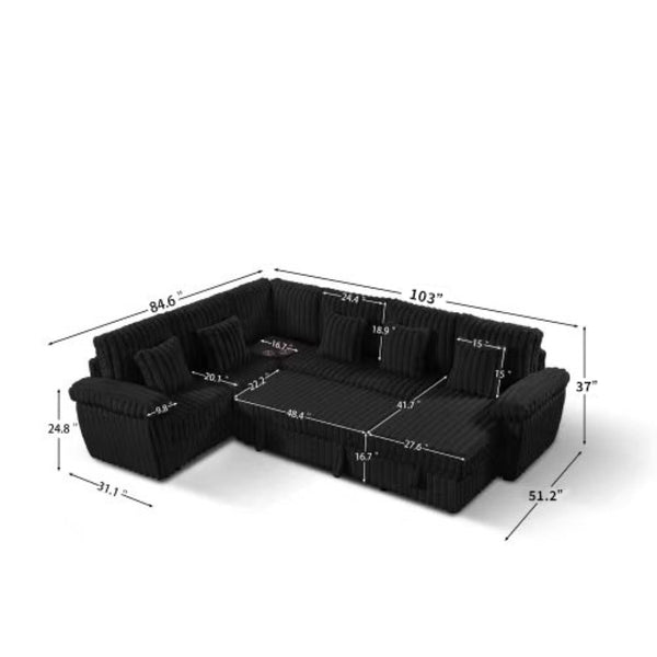 English Elm 103-inch U-shaped Corduroy Sectional with Sleeper Storage and Built-in Corner Table W2564S00140