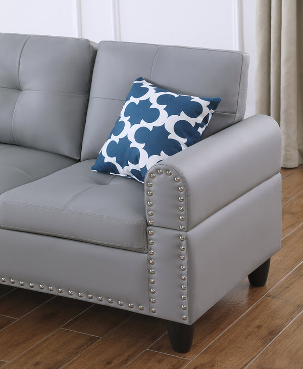 English Elm 2-Piece Alger 98" Wide Left-Hand Sofa & Chaise in Linen Blend with Tufted Backs, Nailhead Trim, Supportive Foam Cushions and Accent Pillows Gray B102S00097