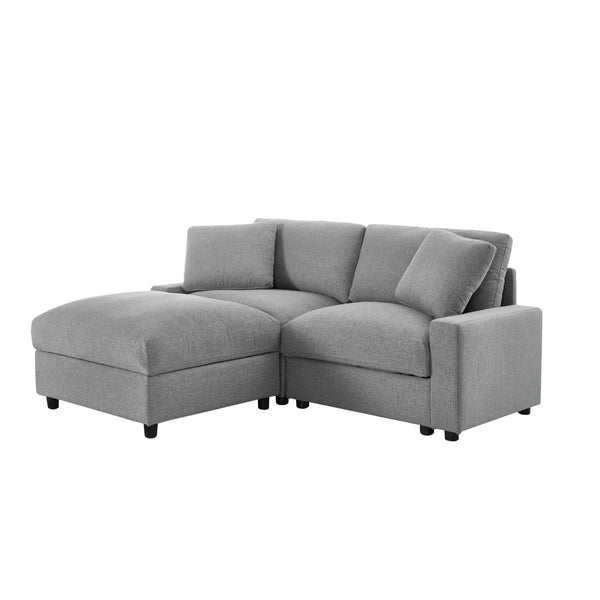 English Elm 72.05" L-shaped Sectional Sofa Cloud Cushion Polyester with Storage Ottoman Small Space Grey W1669S00048
