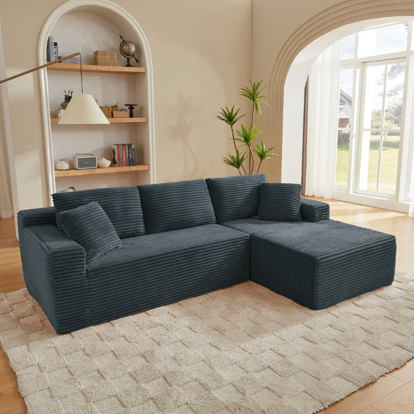 English Elm L-shaped Modular Cloud Sectional Corduroy Sofa Deep Seat Sleeper for Living Room W2339S00119
