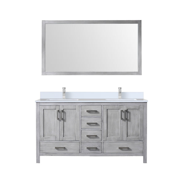 English Elm Distressed Grey Double Bath Vanity With White Quartz Top, Faucet, Mirror & Ample Storage Space B2731S00995