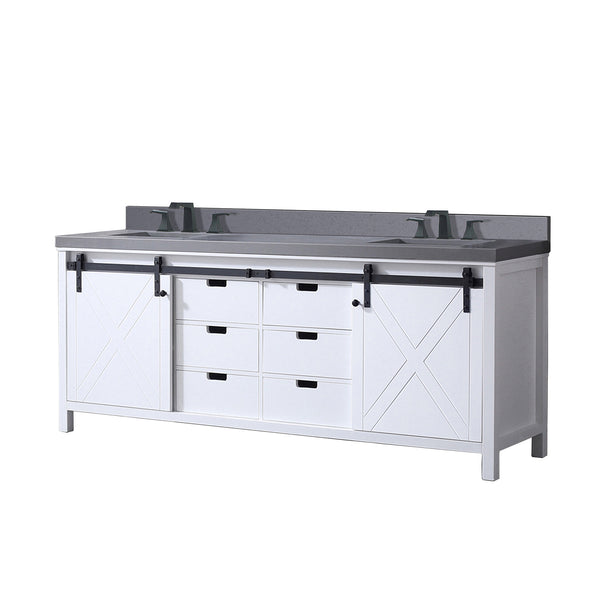English Elm White 84 in Double Bath Vanity with Grey Quartz Top, Matte Black Faucet, Soft-Close Drawers, Ample Storage B2731P260168