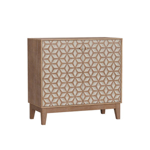 English Elm 31.5-inch Farmhouse Sideboard Geometric Doors Distressed Wood Finish Dining Storage Cabinet W1706P311104