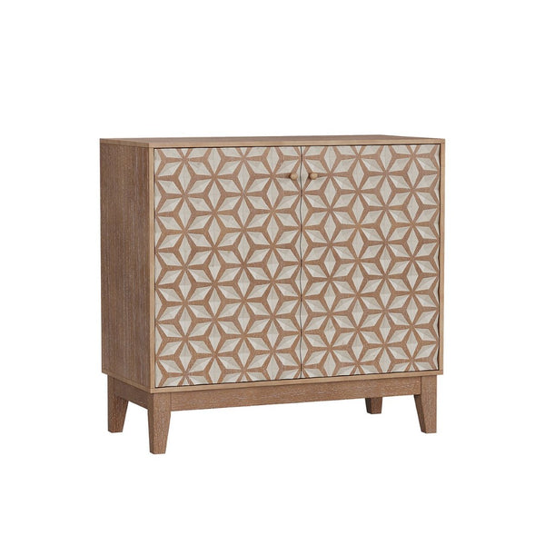 English Elm 31.5-inch Farmhouse Sideboard Geometric Doors Distressed Wood Finish Dining Storage Cabinet W1706P311104