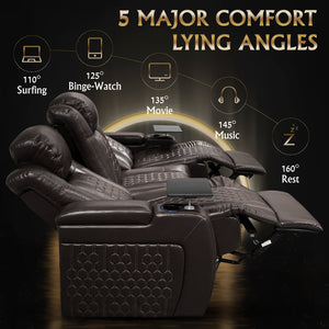 English Elm Fa-601-coffee-1uc Nappa Leather Power Recliner Rgb Lighting Home Theater Seating D1048117462