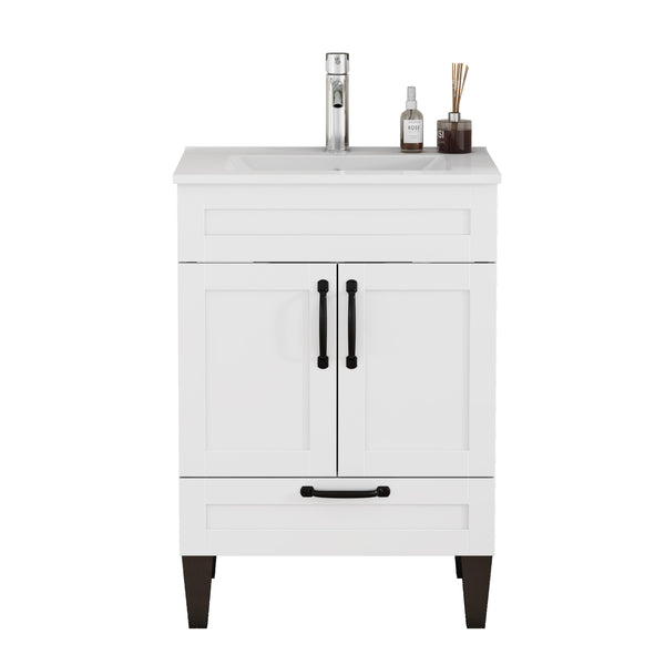 English Elm 24-Inch Modern Bathroom Vanity Cabinet With Sink Combo, Soft Close Doors, Customizable Design, White W3151S00060