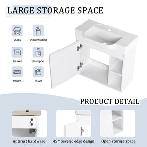 English Elm 24'' Floating Wall Mounted Bathroom Vanity with Ceramic Sink and Soft Close Cabinet Glossy White W999P426636