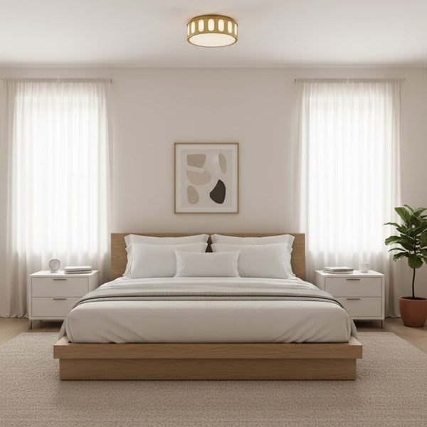 English Elm 15.15-in Warm Brass Dimmable Led Flush Mount for Bedroom Hallway or Entryway Antique Brass B370P394547