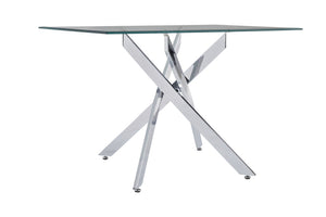 English Elm Modern Tempered Glass Dining Table with Metallic Iron Frame for Compact Spaces Silver W3590S00006