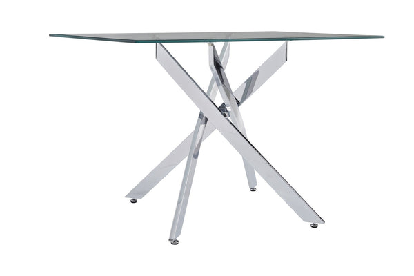 English Elm Modern Tempered Glass Dining Table with Metallic Iron Frame for Compact Spaces Silver W3590S00006