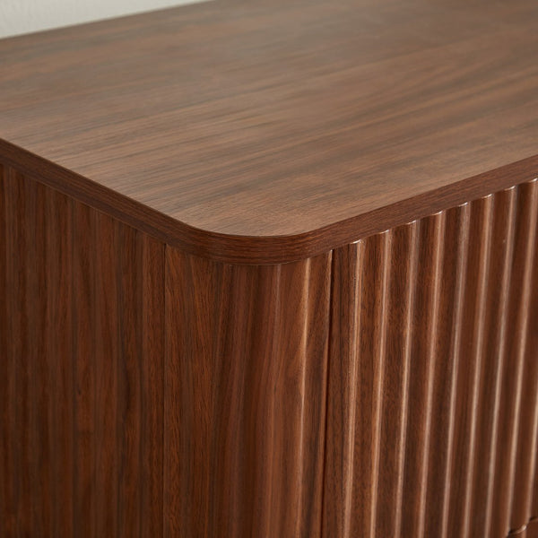 English Elm 6 Drawers Dresser Stylish 55" Wide Curved Wave Chest with Ample Storage, Sturdy Top for TV Use Walnut W1820P324616