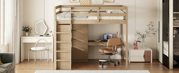 English Elm Wood Full Loft Bed with Integrated Wardrobe Desk Shelving and Drawers for Teen Rooms Walnut GX000466AAD-1