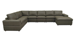 English Elm Large Square Arm Top Grain Leather Modular Sectional for Open Concept Living Rooms Olive Green B2748S00141