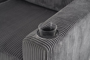 English Elm Sectional Corduroy Sleeper Sofa with Storage and Charging Ports for Small Spaces Grey W1361S00077