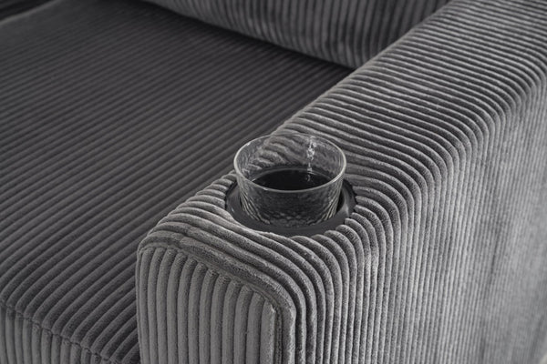 English Elm Sectional Corduroy Sleeper Sofa with Storage and Charging Ports for Small Spaces Grey W1361S00077