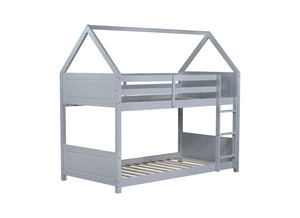 English Elm Twin House-Style Floor Bunk Bed With Safety Guardrails, Durable Rubberwood, And Fun Grey Finish W504P314947-GIGA