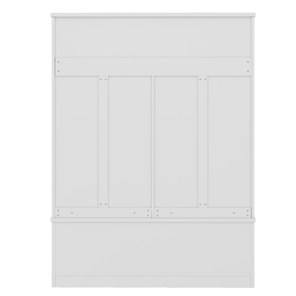 English Elm Modern Hallway Hall Tree with Bench, 6 Metal Hooks & Shoe Cubbies, Spacious Entryway Organizer White W1580P327014