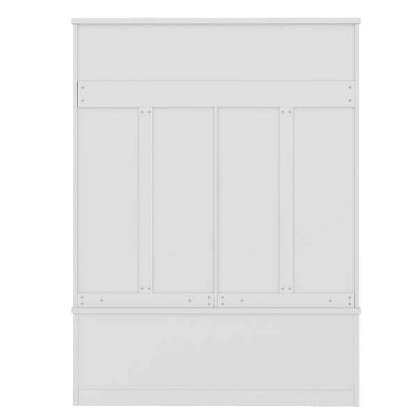 English Elm Modern Entryway Hall Tree with Six Hooks Bench Seat and Open Shoe Cubbies White W1580S00617