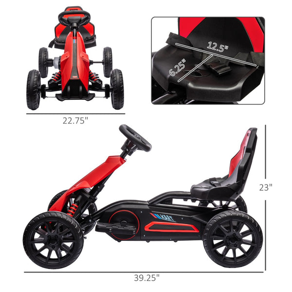 English Elm Aosom Kids Pedal Go Kart with Swing Axle Handbrake and Adjustable Seat for Ages 3 to 8 W2225P217195