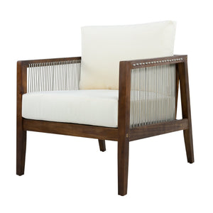 English Elm Outdoor Acacia Wood Club Chair with Woven Rope Panels and Resort Style Patio Comfort Beige,Dark Brown N768P408130D