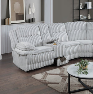 English Elm Light Light Gray Fur Corduroy U-Shaped Sectional Sofa with Console Cup Holders, Storage & Dual Recliners B011S01739