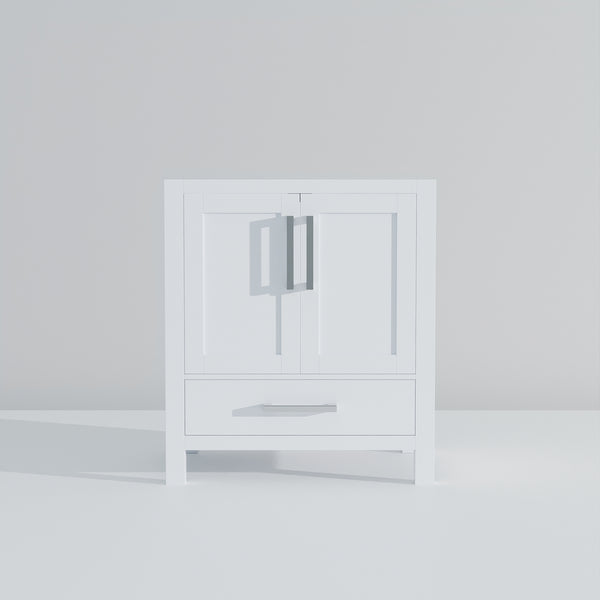 English Elm White Bath Vanity 30" W x 22" D — Solid Wood E0 Plywood, Soft-Close Drawer, Open Shelf, Fully Assembled B2731P258772