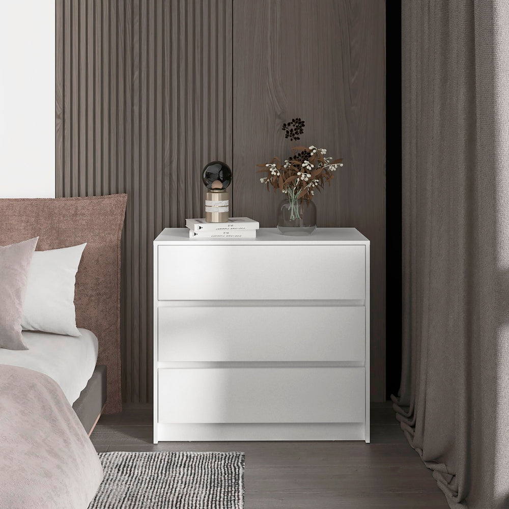 English Elm White 3-Drawer Dresser with Sleek White Finish, Spacious Storage & Chic Top Display for Any Room B062P175075
