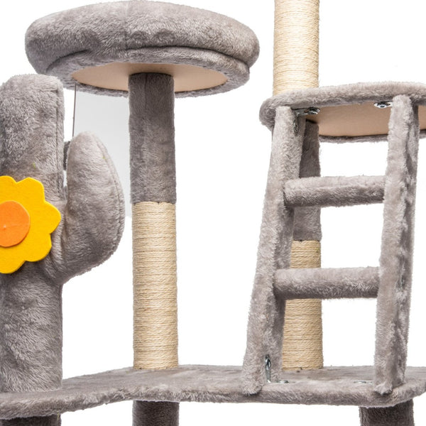 English Elm 72in Cactus Cat Tower Sisal Posts Plush Perches Capsule Pod Multi-level Climb Gray W1578P447629