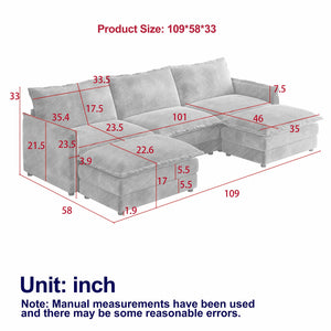 English Elm Corduroy 3-Seater Modular Cloud Couch With Movable Footrests For Ultimate Comfort & Style W834S00426