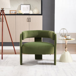 English Elm Accent Chair Velvet Upholstered Mid Century Modern Seat with Tapered Wood Legs for Any Room Green W3244P417183
