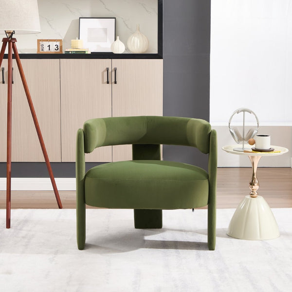 English Elm Accent Chair Velvet Upholstered Mid Century Modern Seat with Tapered Wood Legs for Any Room Green W3244P417183