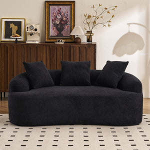 English Elm LY-025S Black Curved Loveseat — Chenille Velvet, 30D Foam & Spring Comfort, No Assembly, 65" Compact Sofa with 3 Pillows W2231P329643
