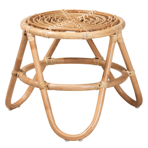 English Elm Modern Handcrafted Rattan Round End Table Openwork Weave for Boho Living Spaces B2750P420384