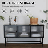 English Elm Retro Style Entertainment Center Tv Console Tv Stand With Enclosed Storage Display Cupboard Stylish Fluted Glass Tv Table With Wide Countertop Glass Doors Detachable Shelves (Old Sku:W68751720)