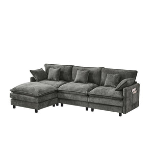 English Elm 101.9-inch Chenille Modular Sofa with Movable Footstool for Living Room Comfort W288S00033