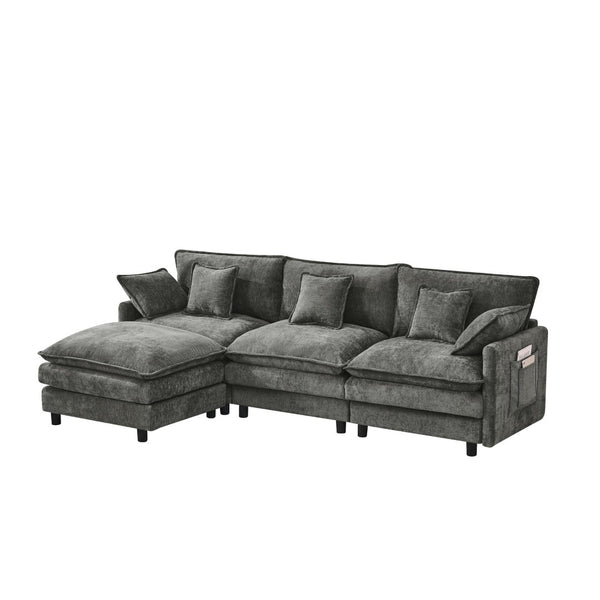 English Elm 101.9-inch Chenille Modular Sofa with Movable Footstool for Living Room Comfort W288S00033