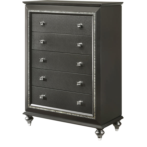 English Elm Kaitlyn Elegant Dresser with 9 Felt-Lined Drawers, Crystal Trim, Embossed Texture & Bun Legs Silver grey 54 L x 21 W x 41 H B2726P261868