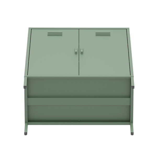 English Elm Naomi Metal Accent Cabinet 32" — Ventilated Double-Door Steel Storage with Adjustable Shelves, Modern Stability Sage Green B365P397887