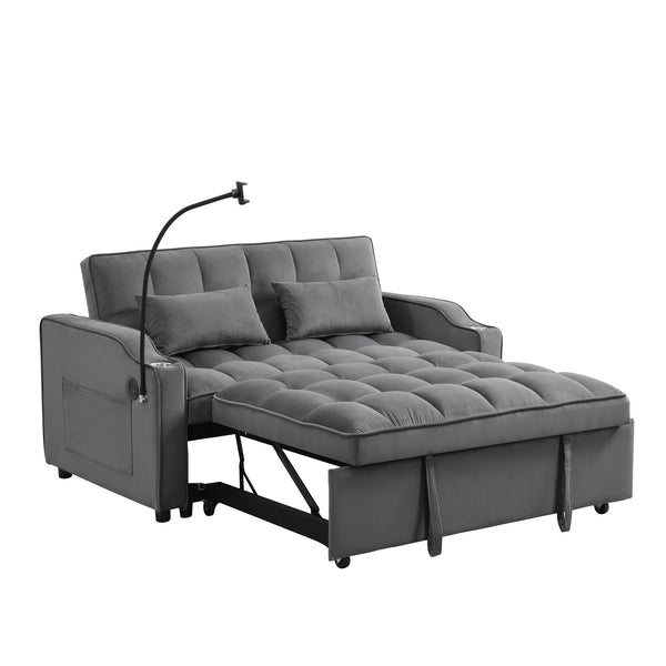 English Elm Modern Velvet Loveseat Futon Sofa with Pullout Bed, 3-in-1 Convertible Sleeper, USB Ports, Pockets Dark Gray 46.85 L x 38.98 W x 16.14 H W2297P224267